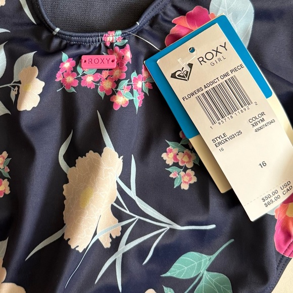 Roxy Girl Floral Kids Swimwear in Navy Blue Size 16 NWT - Picture 3 of 6